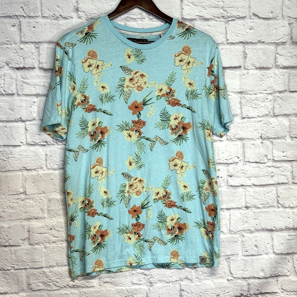 Free Planet T‎ Shirt Floral Hawaiian Tropical Blue X Large XL Cotton/Poly